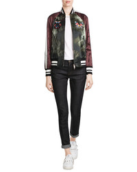 Valentino Satin Bomber Jacket With Butterfly Patches