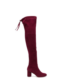 Burgundy Satin Over The Knee Boots
