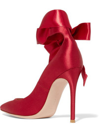 Gianvito Rossi Lace Up Satin Pumps Burgundy