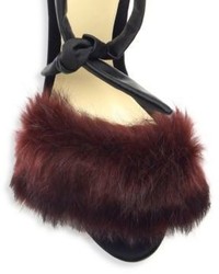 Alexandre Birman Clarita 100 Rabbit Fur Satin Ankle Strap Sandals