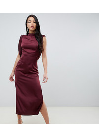 Asos Tall Asos Design Tall Satin Midi Dress With Drape Armhole And Side Split