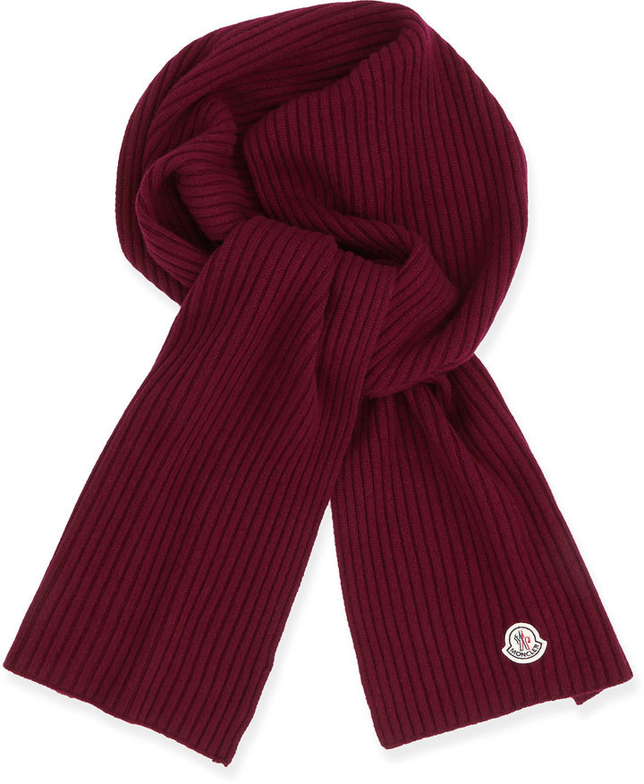 Moncler Cashmere Ribbed Scarf Burgundy, $177