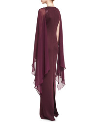 St. John Collection Cape Sleeve Sequined Knit Gown Plum