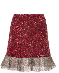 Rodarte Glitter Trimmed Sequined Skirt Raspberry