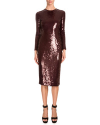 Givenchy Long Sleeve Embellished Sheath Dress Burgundy