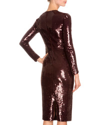Givenchy Long Sleeve Embellished Sheath Dress Burgundy