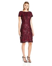 Sandra Darren Sd Collection Short Cap Sleeve Sequin And Embroidery Lace Dress