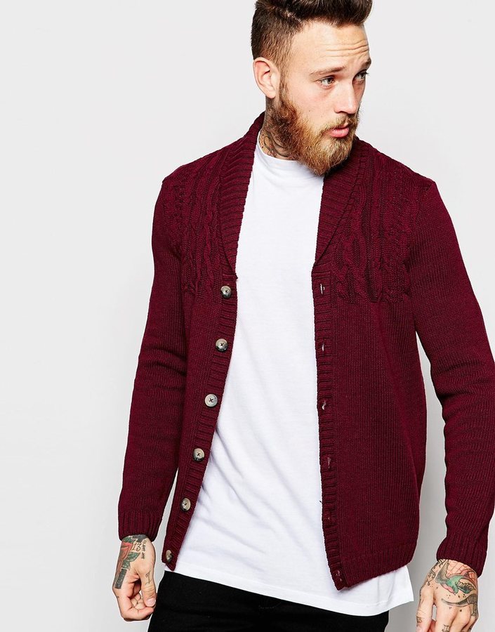 Asos Brand Cable Cardigan With Shawl Neck, $66 | Asos | Lookastic