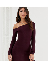 Missguided Off Shoulder Knitted Dress In Plum