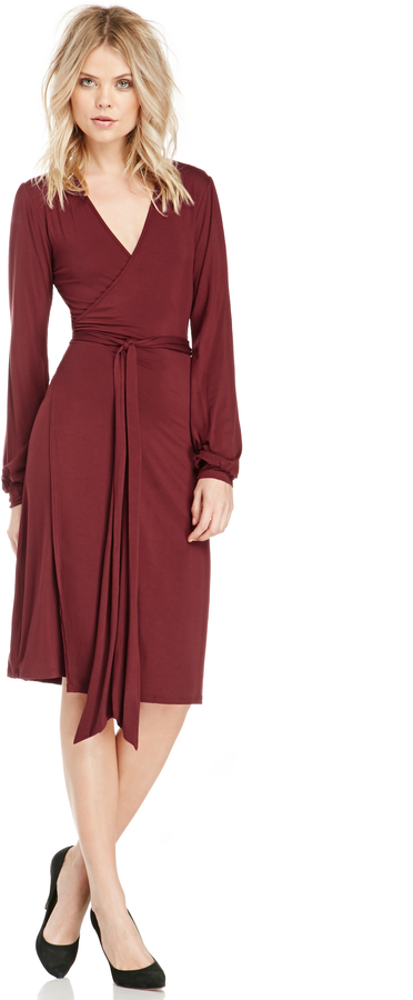 Buy burgundy midi wrap dress cheap online