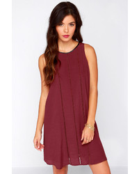 Drawing Parallels Burgundy Shift Dress