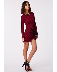 Missguided Max Necklace Trim Wrap Dress Burgundy