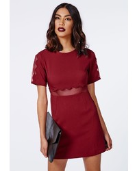 Missguided Verity Crepe Scallop Shift Dress In Burgundy