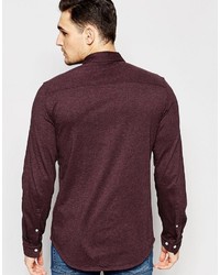 Asos Brand Jersey Shirt In Burgundy In Regular Fit