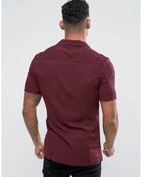 Asos Skinny Viscose Shirt With Revere Collar In Burgundy