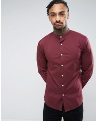 Asos Slim Shirt With Stretch In Burgundy