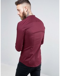 Asos Super Skinny Shirt In Burgundy With Grandad Collar
