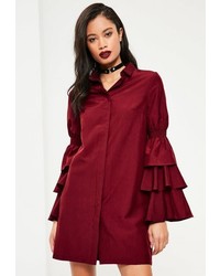 Missguided Burgundy Layer Sleeve Shirt Dress