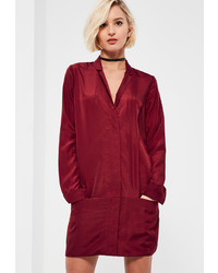 Missguided Burgundy Pocket Zip Front Shirt Dress