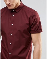 Asos Brand Smart Shirt In Burgundy With Short Sleeves