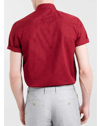 Topman Burgundy Poppy Print Short Sleeve Shirt