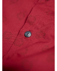 Topman Burgundy Poppy Print Short Sleeve Shirt