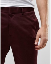 Asos Brand Skinny Tailored Shorts In Burgundy Cotton Sateen