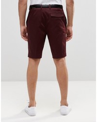 Asos Brand Skinny Tailored Shorts In Burgundy Cotton Sateen