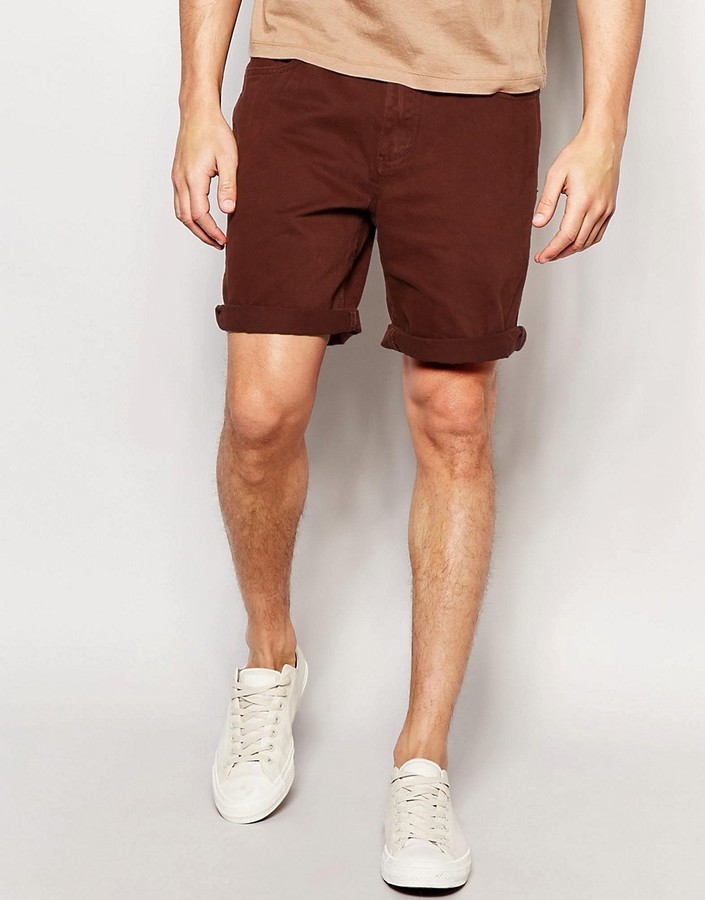 maroon denim shorts