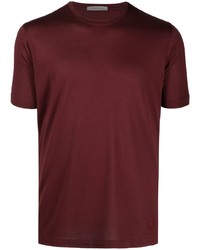 Burgundy Silk Crew-neck T-shirt