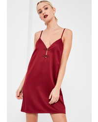 Missguided Burgundy Silky Oriental Slip Dress