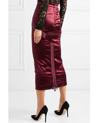 Dolce & Gabbana Lace Up Stretch Satin Midi Skirt