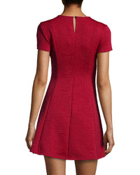 Romeo & Juliet Couture Geometric Quilted Short Sleeve Dress Burgundy