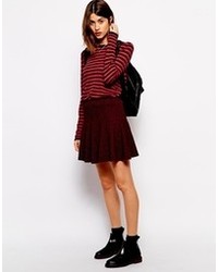 Ganni Skater Skirt In Textured Tweed Syrah Redblack