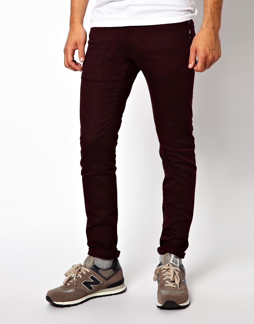 burgundy skinny jeans mens