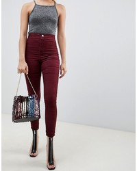 ASOS DESIGN Rivington High Waisted Cord Jeggings In Oxblood