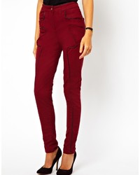 Asos High Waist Skinny Pants With Leather Look Trim