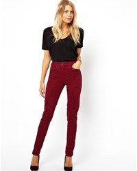 Asos High Waist Skinny Pants With Leather Look Trim