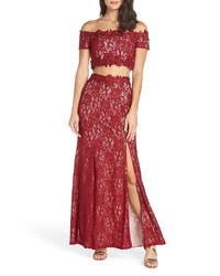 Sequin Hearts Two Piece Off The Shoulder Lace Gown