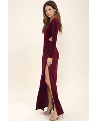LuLu*s Besame Burgundy Velvet Long Sleeve Maxi Dress