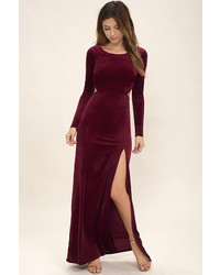 LuLu*s Besame Burgundy Velvet Long Sleeve Maxi Dress