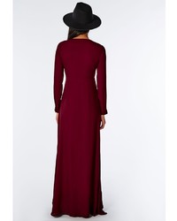 Missguided Effie Long Sleeve Maxi Dress Burgundy