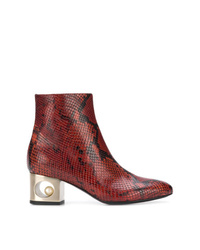 Burgundy Snake Leather Ankle Boots