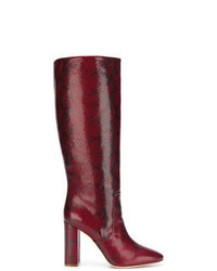 Burgundy Snake Leather Knee High Boots