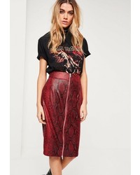 Missguided Red Faux Leather Snake Print Midi Skirt