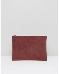 Burgundy Snake Suede Clutch