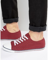 Asos Lace Up Sneakers In Burgundy Canvas With Toe Cap