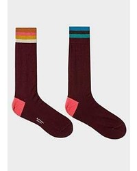 Paul Smith Burgundy Artist Stripe Cuff Odd Socks