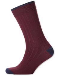Charles Tyrwhitt Burgundy Ribbed Socks Size Large By