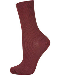 Topshop Burgundy Slinky Ribbed Ankle Socks 79% Viscose 18% Nylon 3% Elastane Machine Washable